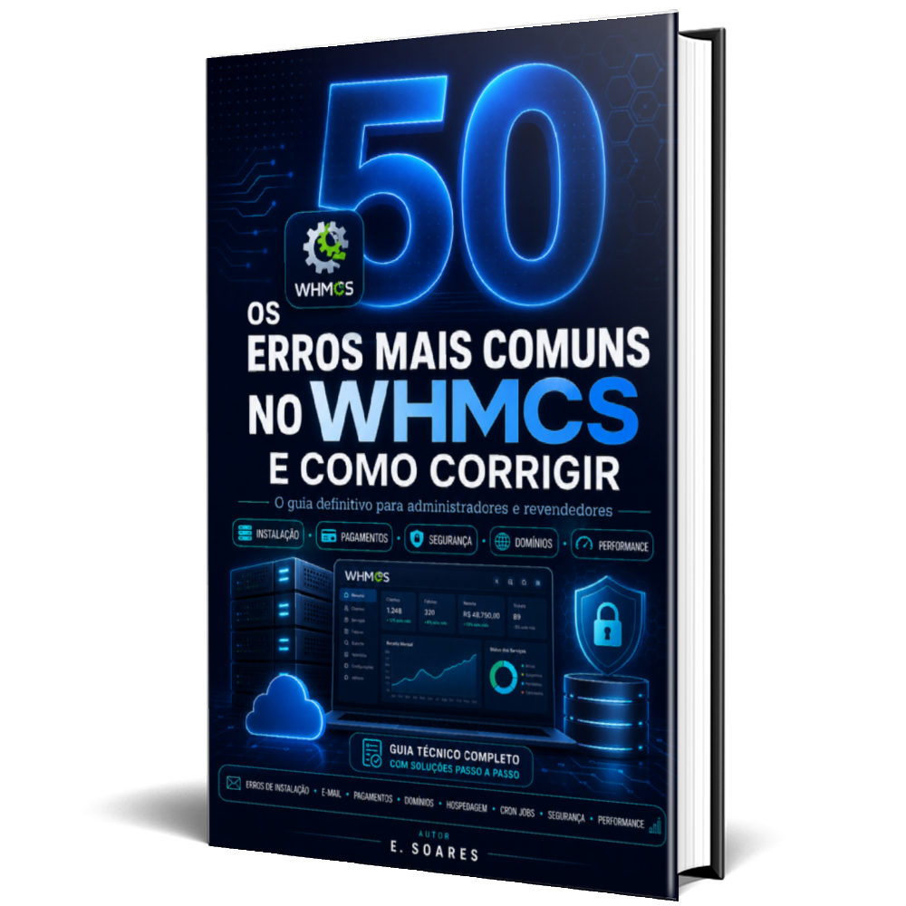 Capa do ebook Os 50 Erros Mais Comuns no WHMCS